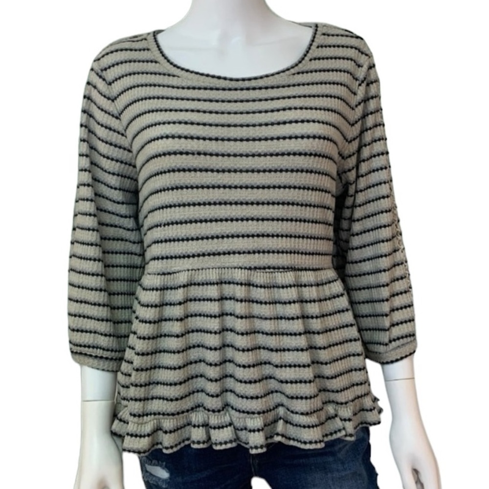 Anthropologie Ro & De Marcia Scoop Neck Babydoll Striped Peplum Blouse Large